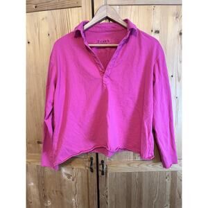 New Frank & Eileen Hot Pink Popover Henley Long Sleeve Size S